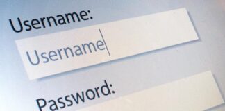 The username and password display on screen shows login process.