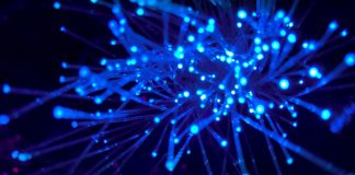 Blue fiber-optic cables lit from within