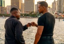 Upcoming Movies: Bad Boys: Ride or Die Two men from the movie Bad Boys: Ride or Die fist pumping.
