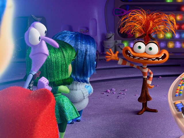 The emotions from Inside Out 2 meeting Anxiety.