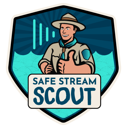 Summer_SafeStreamScout Blue Safe Stream Scout Badge with a thumbs up scout.