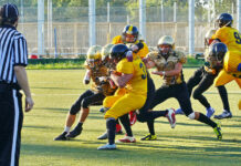 How to Safely Watch Every 2025–26 NFL Game people playing american football with referee on the field during daytime.